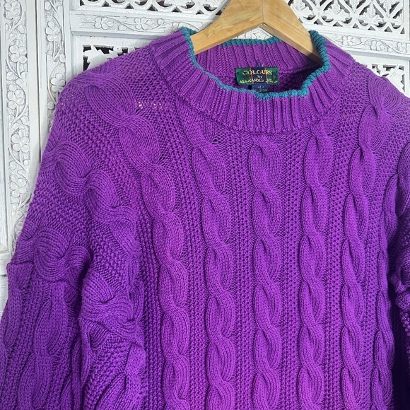 Vtg Colours By Alexander Julian Purple Cable Knit Chunky Sweater Sz Large - Picture 2 of 7